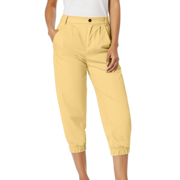 yillto S-3XL Capris Pant for Womens Straight Leg Casual Pants Elastic Bottom Cropped Jogger Sweatpants