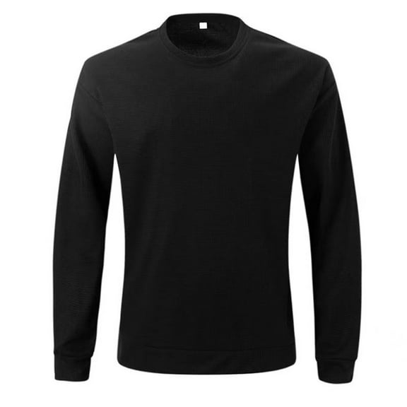 yillto S-3XL Men Long Sleeve Shirts Round Neck Pullover Tshirts Causal Loose Solid Color Tops for Mens