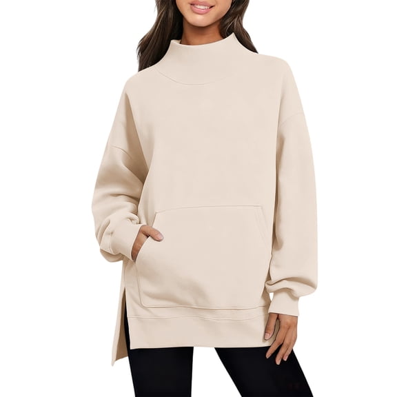 yillto S-3XL Sweatshirt for Womens Oversized Baggy Mock Neck Pullover Casual Sweatshirts with Pocket