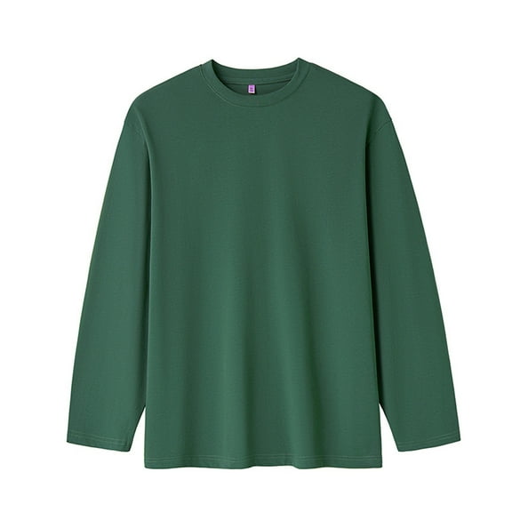 yillto S-5XL Men Long Sleeve Shirts Round Neck Pullover Tshirts Causal Loose Solid Color Tops for Mens