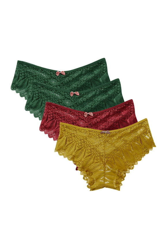 S-5XL Women Plus Size Thongs Panties Ladies High Waisted Lace Breathable Thong Underwear 4 Pack