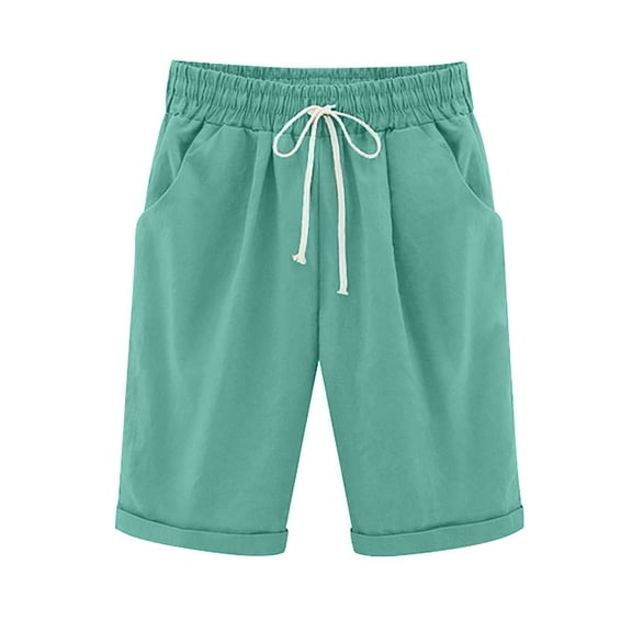 yillto S-5XL Women's Plus Size Shorts Knee Length Long Loose Casual Elastic Waist Shorts with Pockets