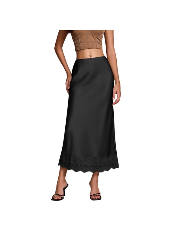 Satin Skirts for Womens Long Silky Skirt Elegant Fashion Casual Business Work Office Dress