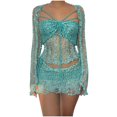 thumbnail image 1 of yillto Sequin 2 Piece Outfit for Women Fashion Knit Long Sleeve Top Mini Skirt Set Trendy Party Suit, 1 of 7