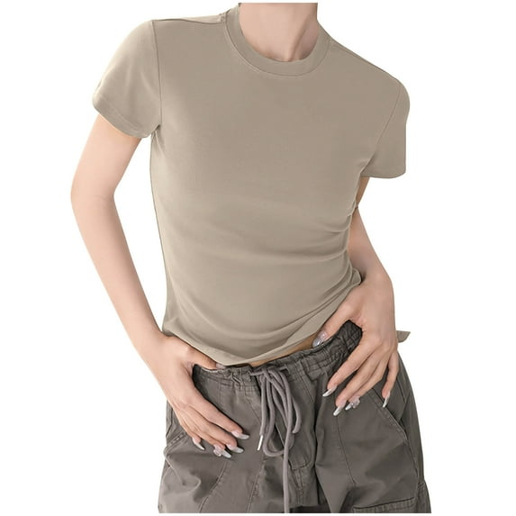 yillto Short Sleeve Crop Tops for Women Trendy Cotton Slim Tees Basic Crew Neck Tshirts Summer Causal Shirts