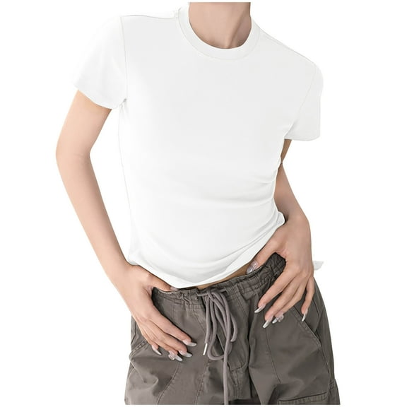 yillto Short Sleeve Crop Tops for Women Trendy Cotton Slim Tees Basic Crew Neck Tshirts Summer Causal Shirts