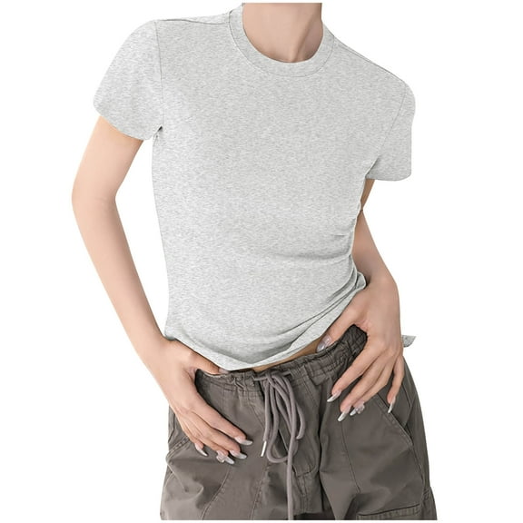 yillto Short Sleeve Crop Tops for Women Trendy Cotton Slim Tees Basic Crew Neck Tshirts Summer Causal Shirts