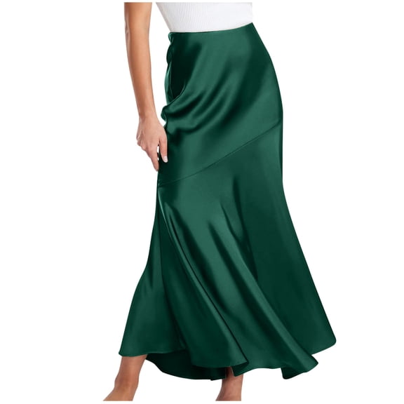 yillto Silky Satin Skirts for Women Elastic High Waist Maxi Skirt Trendy Summer Casual Formal Work Skirts