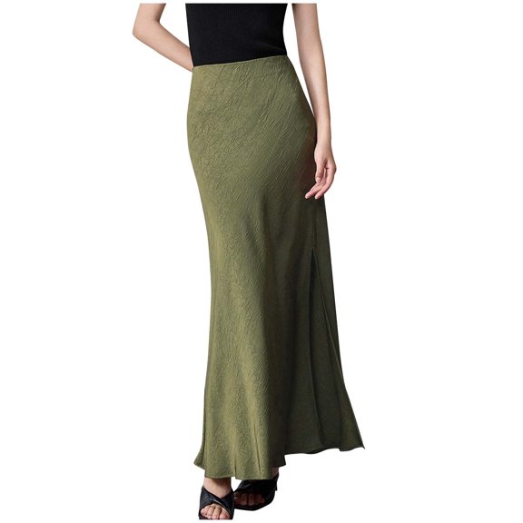 yillto Silky Satin Skirts for Women Elastic High Waist Maxi Skirt 2025 Trendy Summer Casual Formal Work Skirts