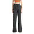 thumbnail image 1 of yillto Straight Pant for Women High Waist Drawstring Sweatpants Solid Color Casual Wide Leg Pants with Pocket, 1 of 4