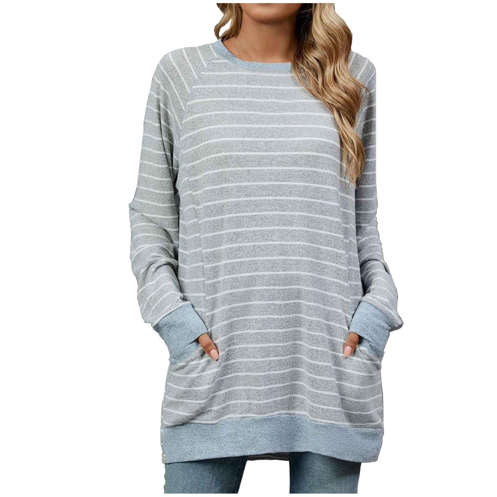 T-shirt Femme Manches Longues Rayé – Col Rond, Coupe Loose – Coton – Neuf Avec étiquettes