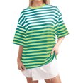 thumbnail image 1 of yillto Striped Shirts for Womens Oversized Short Sleeve Crewneck Baggy Top Summer Casual Blouse Basic Tee, 1 of 3