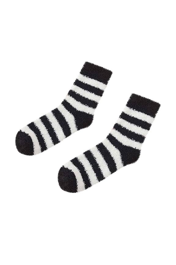 Striped Socks for Women Fuzzy Warm Soft Cozy Fall Winter Sleep Mid Length Ladies Fashion Socks