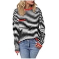 thumbnail image 1 of yillto Striped Sweaters for Womens Soft Knit Long Sleeve Crew Neck Pullover Fall Winter Clothes with Pockets, 1 of 5