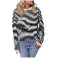 thumbnail image 1 of yillto Striped Sweaters for Womens Soft Knit Long Sleeve Crew Neck Pullover Fall Winter Clothes with Pockets, 1 of 5