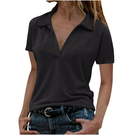 yillto Summer Shirts for Womens V Neck Collared Short Sleeve Causal Tops Ladies Loose Tshirts