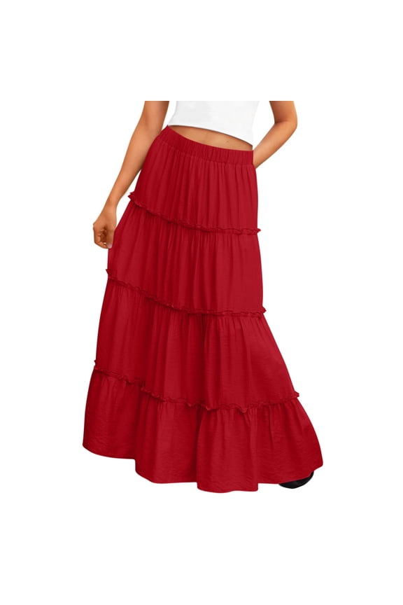 Summer Skirts for Girls Tiered Ruffle Flowy Pleated A Line Long Skirt Boho Beach Skirts 4-15 Years