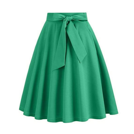 yillto Summer Skirts for Women's High Waist Knee Length Pleated A Lined Midi Skirts with Belt