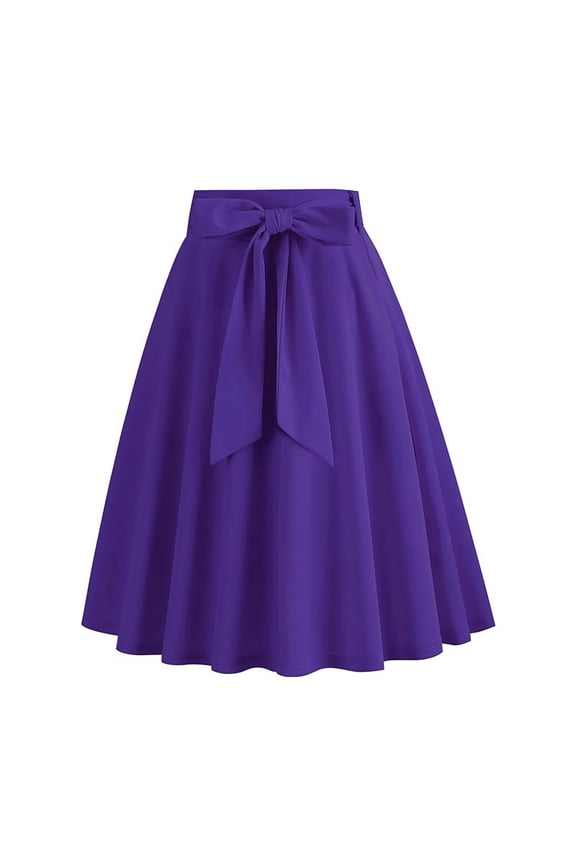 Summer Skirts for Women's High Waist Knee Length Pleated A Lined Midi Skirts with Belt
