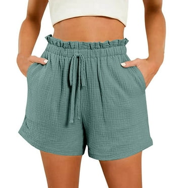 yillto Summer Wide Leg Shorts for Women High Waist Drawstring Shorts Loose Casual Shorts with Pockets