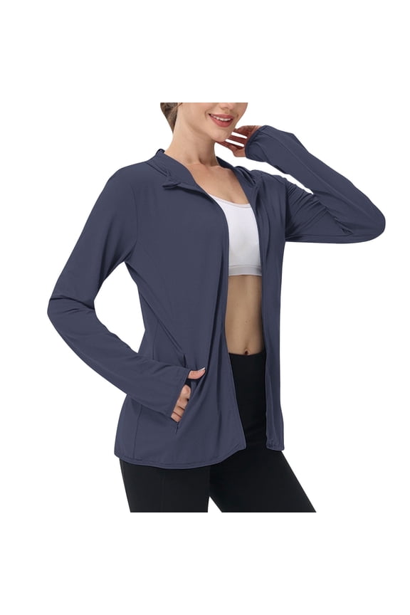 Sun Protection Jacket Women Summer Lightweight Athletic Full Zip Long Sleeve Hiking Shirts with Pockets