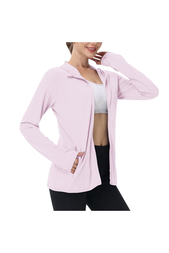 Sun Protection Jacket Women Summer Lightweight Athletic Full Zip Long Sleeve Hiking Shirts with Pockets