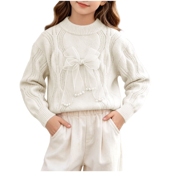 yillto Sweater for Girls Knit Cute Tops Long Sleeve Crewneck Pullover Sweaters Fashion Clothes 4-12T