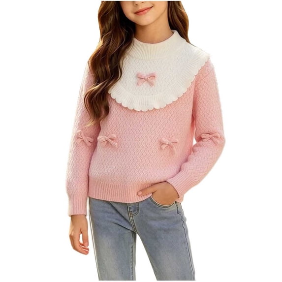 yillto Sweater for Little Girls Knit Soft Long Sleeve Warm Fall Winter Cute Crewneck Pullover Tops