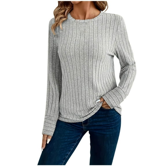 yillto Sweaters for Womens Crew Neck Ribbed Knitted Basic Long Sleeve Top Solid Color Fall Fashion Lightweight Sweater