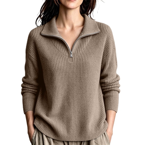 yillto Sweaters for Womens Quarter Zipper Pullover Thick Knit Tops Trendy Winter Soft Oversized Top