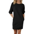 thumbnail image 1 of yillto Sweatshirt Dress Womens Long Sleeve Crewneck Pullover Dress Casual Plain Mini Dress with Pockets, 1 of 9