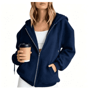 Sweatshirt Jackets for Women Plus Size Zip up Hoodies Long Sleeve Hooded Coat with Pockets