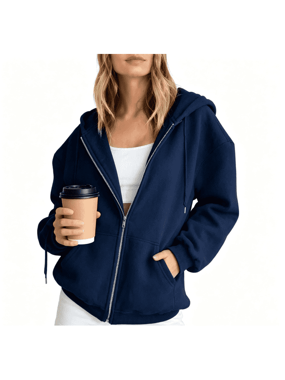 Sweatshirt Jackets for Women Plus Size Zip up Hoodies Long Sleeve Hooded Coat with Pockets