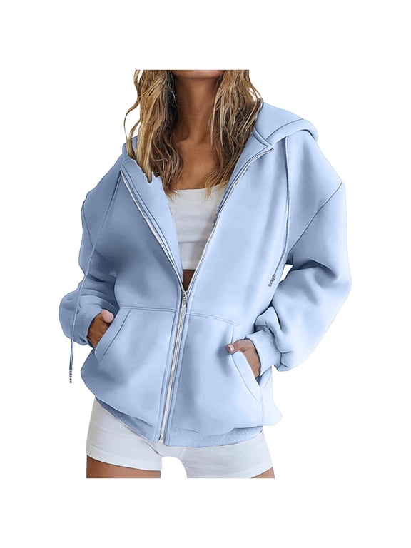Sweatshirt Jackets for Women Plus Size Zip up Hoodies Long Sleeve Hooded Coat with Pockets