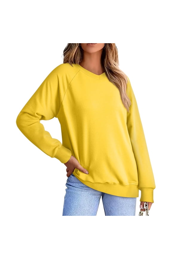 Sweatshirts for Womens Long Sleeve V Neck Pullover Oversized Solid Color Causal Sweatshirt