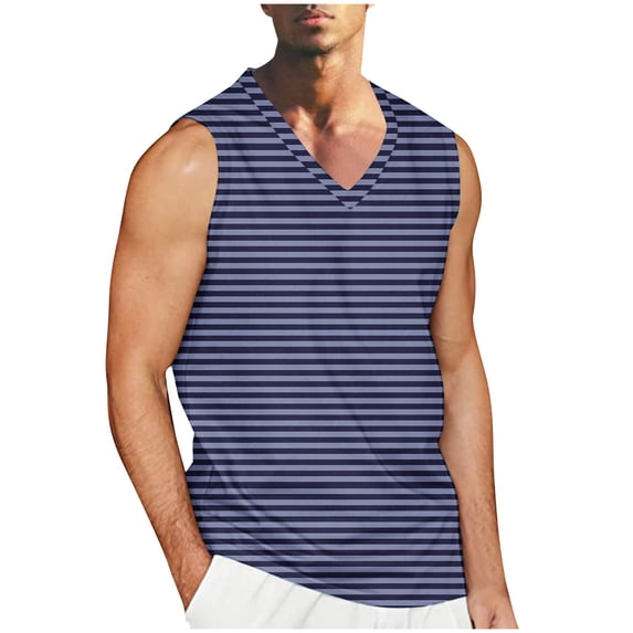 yillto Tank Tops for Mens Big and Tall Striped V Neck Sleeveless Shirts Tee Shirt Summer Casual Tanks