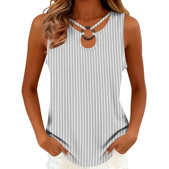 yillto Tank Tops for Women Summer Striped Sleeveless Tee Loose Casual Crewneck Shirts Fashion Tunics Blouse