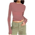 thumbnail image 1 of yillto Tight Shirts for Womens Striped Long Sleeve Slim Tee Cropped Tops Crewneck Basic Tshirts Clothes, 1 of 7