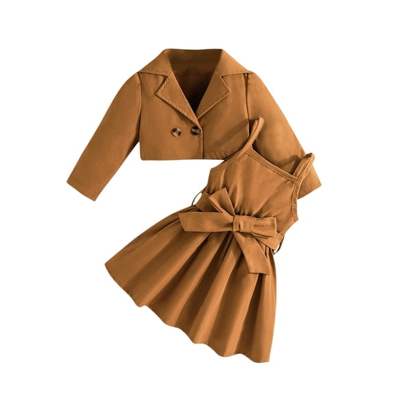 yillto Toddler Baby Girl Clothes Long Sleeve Coat Spaghetti Strap Dress Set Fall Winter Trendy 2 Piece Outfit