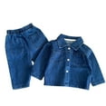 thumbnail image 1 of yillto Toddler Boys Girls Denim Set 2 Piece Long Sleeve Button Coat and Jeans Loose Pant Outfits, 1 of 3