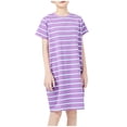 thumbnail image 1 of yillto Toddler Girl Cotton Dress Summer Casual Short Sleeve Crew Neck Basic Loose Striped Shirt Dresses, 1 of 7