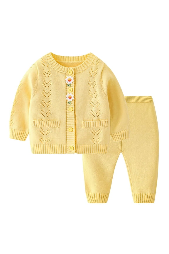 Toddler Kids Cotton Sets Lightweight Ribbed Knit Cardigan and Pants 2 Piece for Little Boys Girls