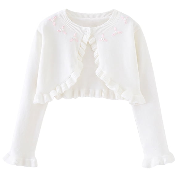 yillto Toddler Girls Cardigan Sweater Lightweight Round Neck Long Sleeve Ribbed Knit Girl Crop Coat
