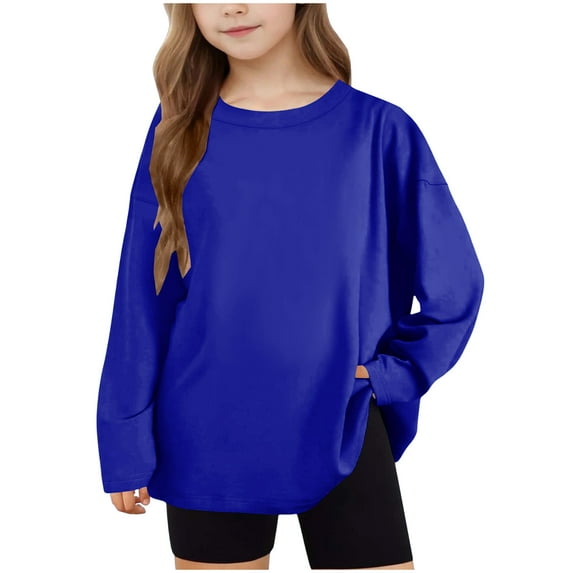 yillto Toddler Kids Basic Shirts Plain Long Sleeve Round Neck Loose Spring Summer Tshirts for Boys Girls