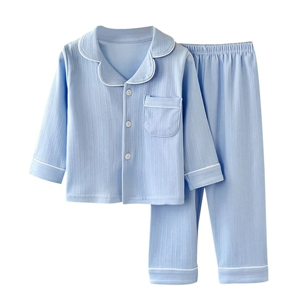 yillto Toddler Kids Cotton Pajamas Sets Button down Long Sleeve Top and Pants 2 Piece for Boys Girls