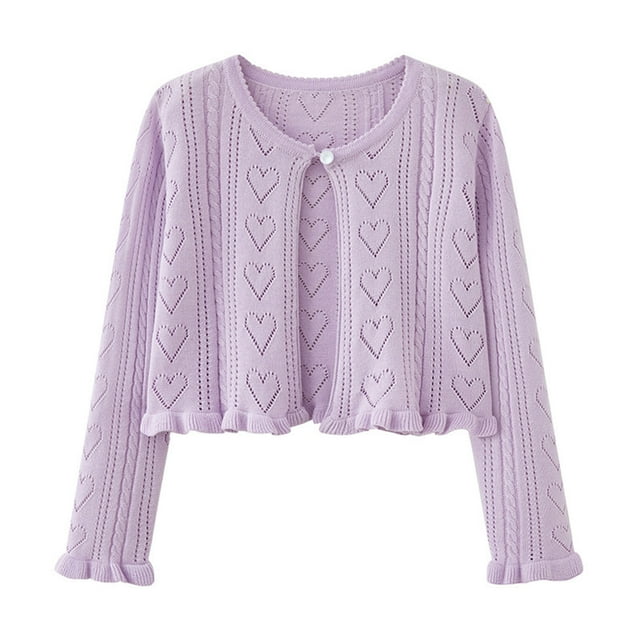 yillto Little Girls Long Sleeve Cardigan Round Neck Ribbed Knitted Kids Girl Lightweight Coat