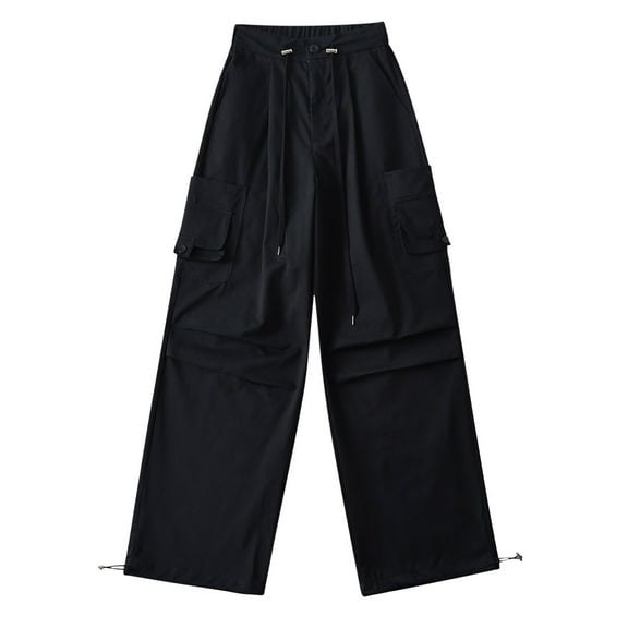 yillto Trendy Cargo Pants for Women Elastic Waist Drawstring Wide Leg Pants Loose Casual Pants with Pockets