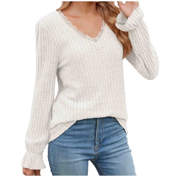 yillto Trendy Sweater for Women Fall Winter V Neck Long Sleeve Pullover Top Elegant Casual Comfort Sweater