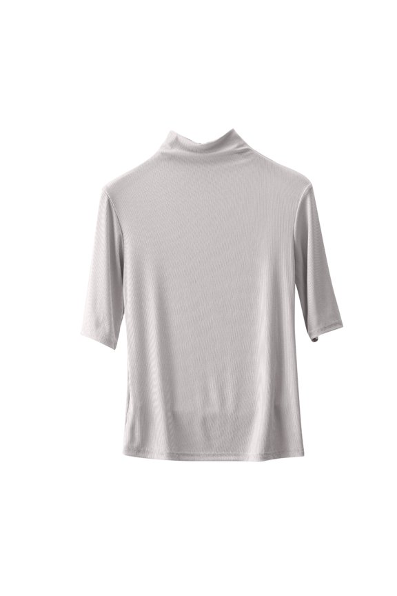 Satin 3/4 Sleeve Tops for Womens Summer Casual Dressy Mock Neck Tight T Shirt Blouse