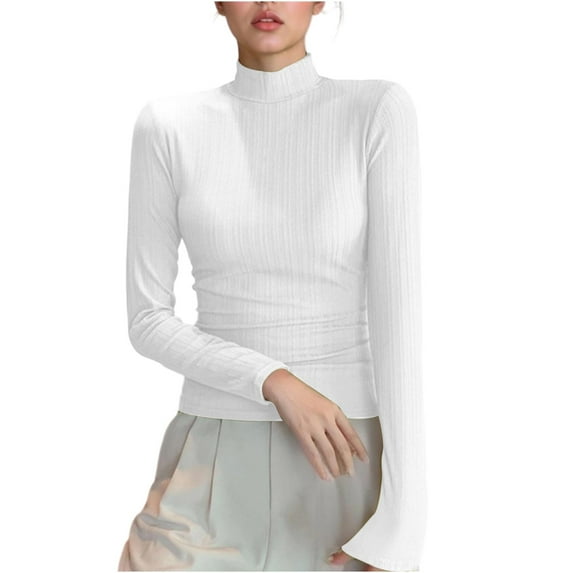 yillto Turtleneck Tops for Womens Mock Neck Long Sleeve Slim Shirts Ribbed Pullover Undershirts